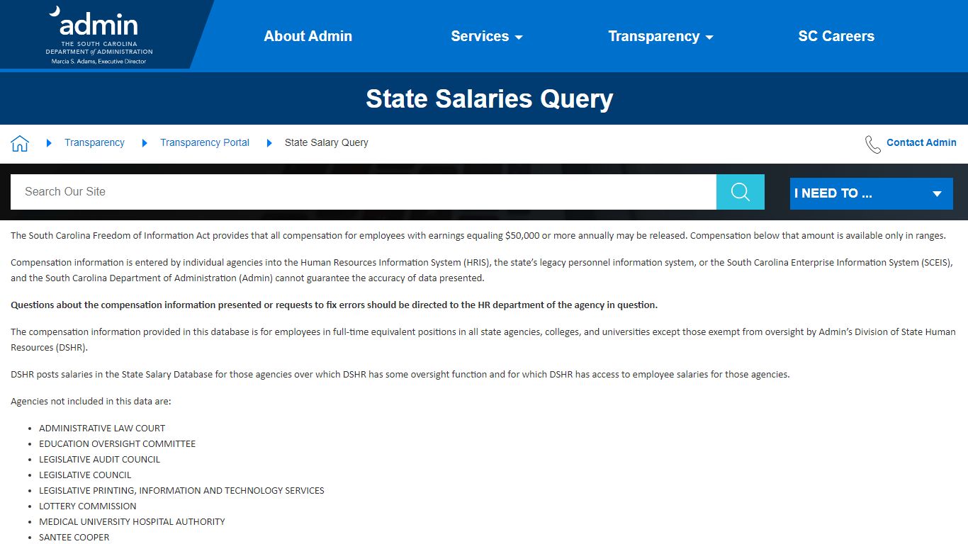 State Salaries Query | Department of Administration - South Carolina